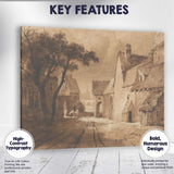 Sepia Toned Historic Village Street Scene Watercolour Canvas Wall Art Print Decor Picture Ready to Hang