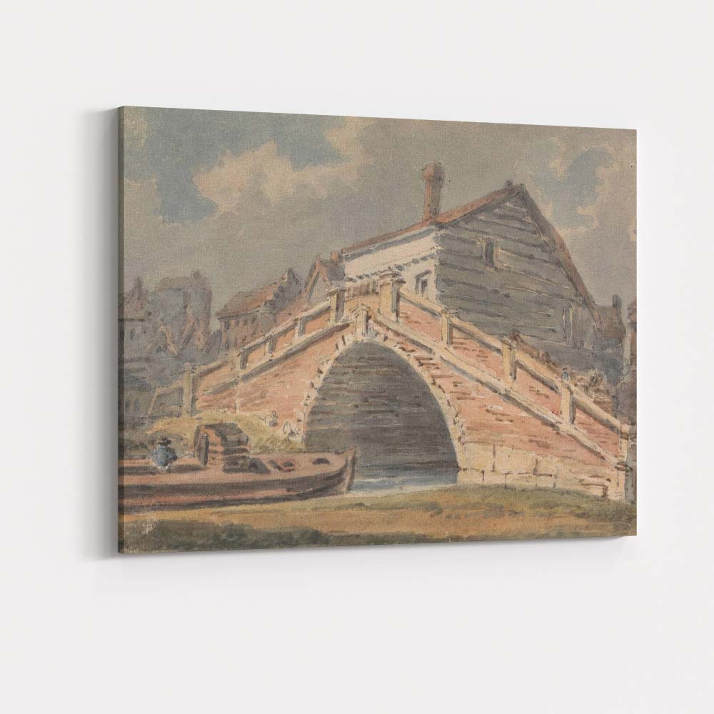 Traditional Brick Canal Bridge Riverside Watercolour Canvas Wall Art Print Decor Picture Ready to Hang