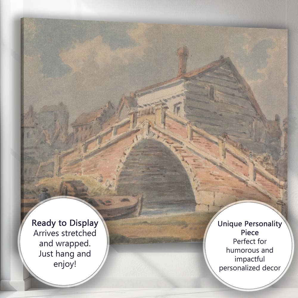 Traditional Brick Canal Bridge Riverside Watercolour Canvas Wall Art Print Decor Picture Ready to Hang