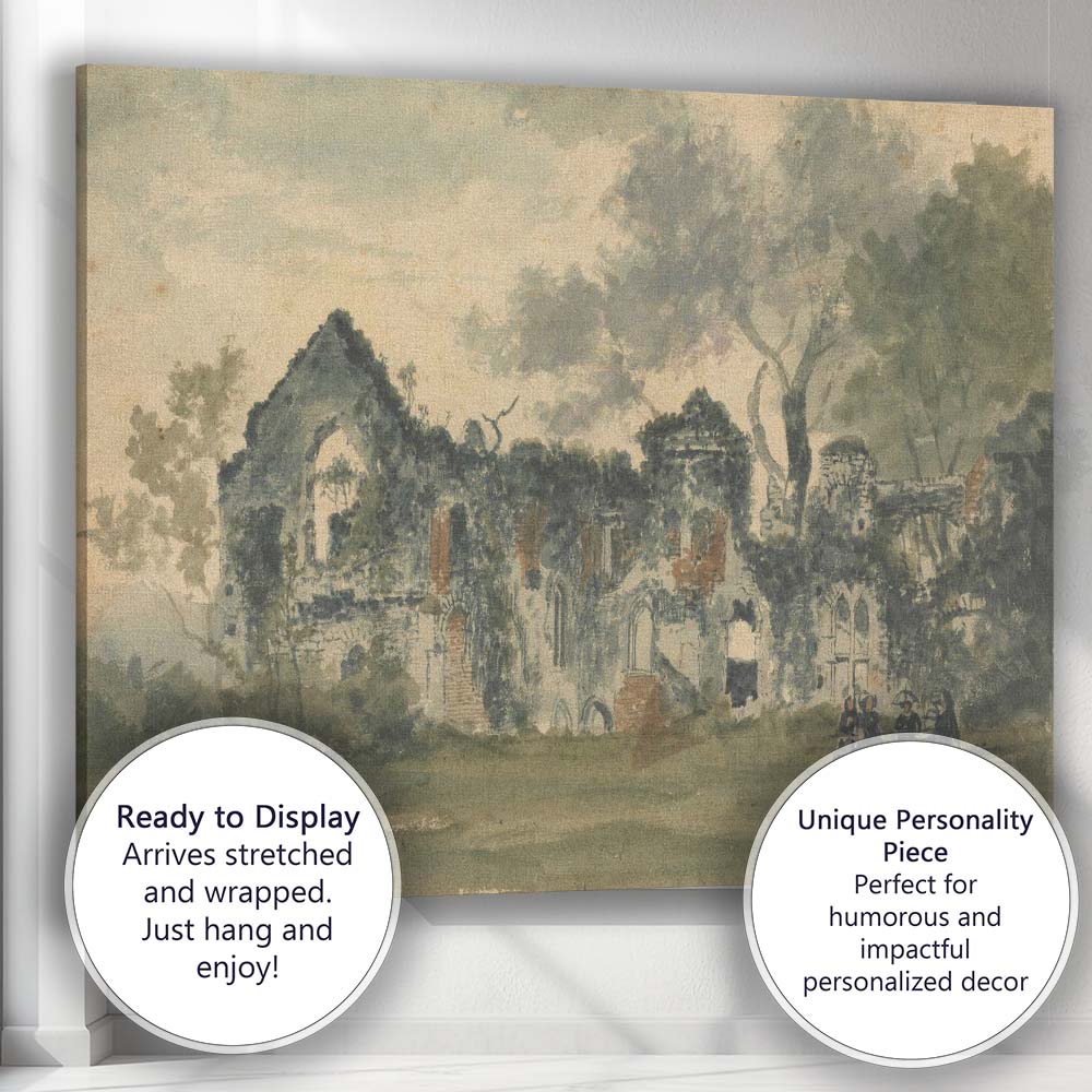 Romantic Gothic Abbey Ruins Countryside Watercolour Canvas Wall Art Print Decor Picture Ready to Hang