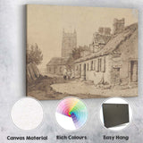 English Village Lane Church Tower Sepia Watercolour Canvas Wall Art Print Decor Picture Ready to Hang