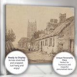 English Village Lane Church Tower Sepia Watercolour Canvas Wall Art Print Decor Picture Ready to Hang