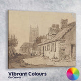 English Village Lane Church Tower Sepia Watercolour Canvas Wall Art Print Decor Picture Ready to Hang