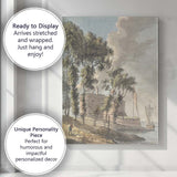 Coastal Manor House and Sailing Boat Watercolour Canvas Wall Art Print Decor Picture Ready to Hang