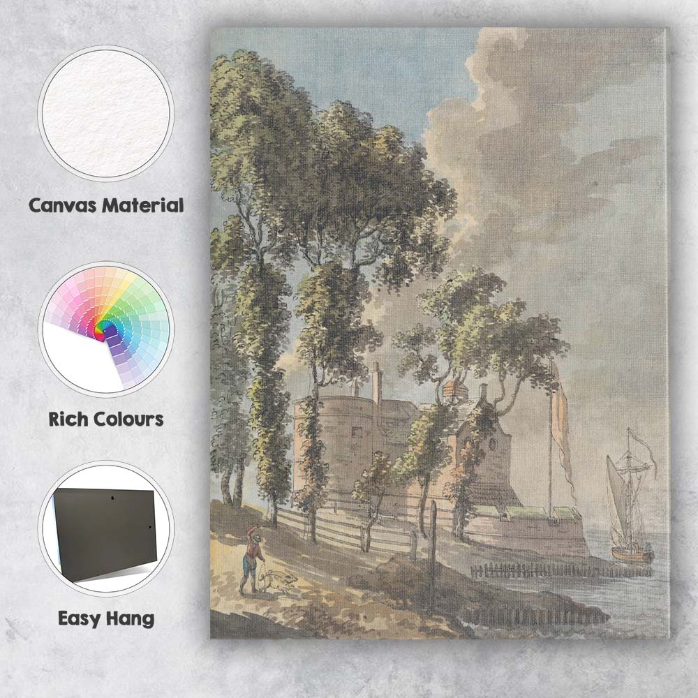 Coastal Manor House and Sailing Boat Watercolour Canvas Wall Art Print Decor Picture Ready to Hang