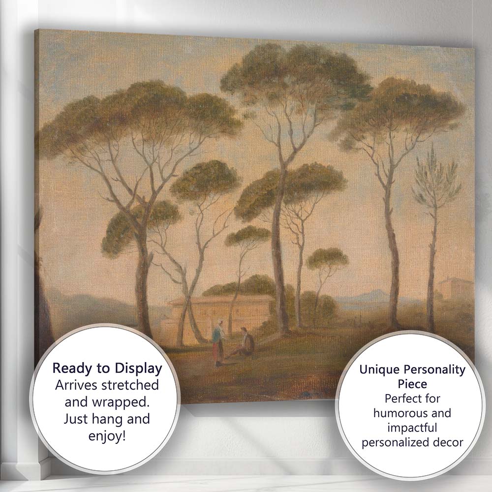 Italian Umbrella Pine Trees Classical Landscape Watercolour Painting Canvas Wall Art Print Decor Picture Ready to Hang