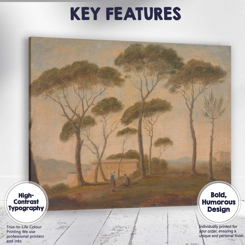Italian Umbrella Pine Trees Classical Landscape Watercolour Painting Canvas Wall Art Print Decor Picture Ready to Hang