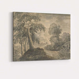 Woodland Country Lane Mountain View Monochrome Landscape Watercolour Canvas Wall Art Print Decor Picture Ready to Hang