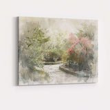 Soft Focus Botanical Garden Path Floral Watercolour Style Canvas Wall Art Print Decor Picture Ready to Hang