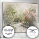 Soft Focus Botanical Garden Path Floral Watercolour Style Canvas Wall Art Print Decor Picture Ready to Hang