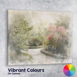 Soft Focus Botanical Garden Path Floral Watercolour Style Canvas Wall Art Print Decor Picture Ready to Hang