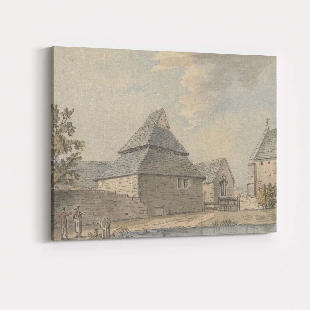 Historic Stone Church Courtyard Architectural Watercolour Scene Canvas Wall Art Print Decor Picture Ready to Hang