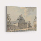 Historic Stone Church Courtyard Architectural Watercolour Scene Canvas Wall Art Print Decor Picture Ready to Hang