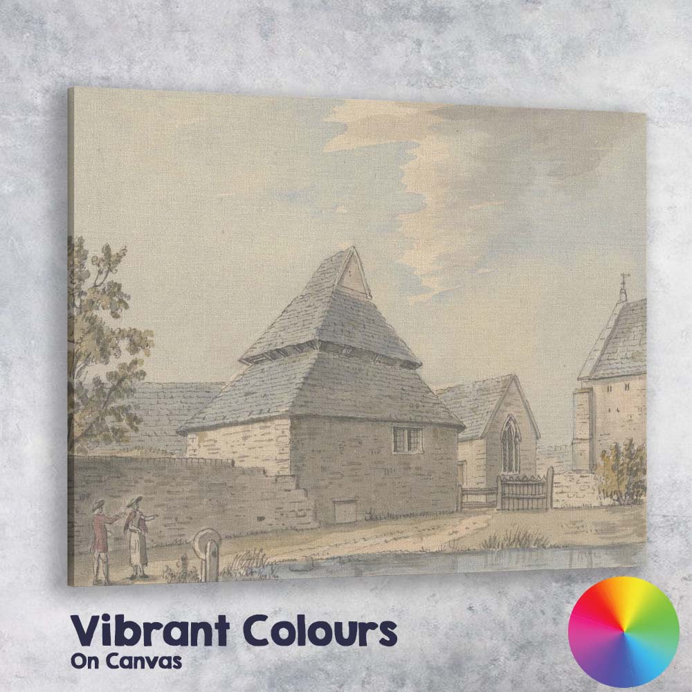 Historic Stone Church Courtyard Architectural Watercolour Scene Canvas Wall Art Print Decor Picture Ready to Hang