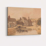 Traditional Village River Crossing Watercolour Landscape Country Bridge Scene Canvas Wall Art Print Decor Picture Ready to Hang