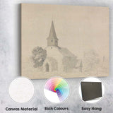 Historic Country Church Monochrome Watercolour Architectural Sketch Canvas Wall Art Print Decor Picture Ready to Hang