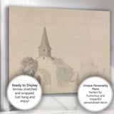 Historic Country Church Monochrome Watercolour Architectural Sketch Canvas Wall Art Print Decor Picture Ready to Hang