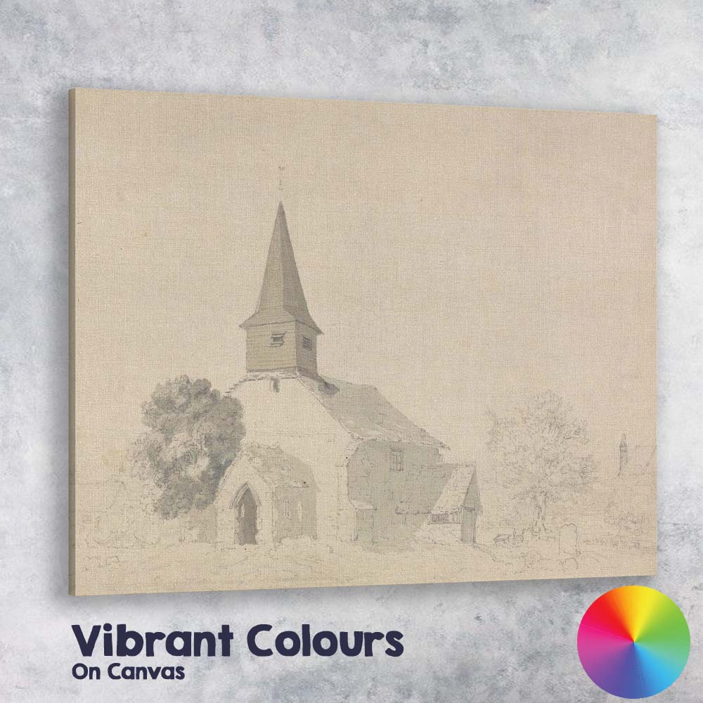 Historic Country Church Monochrome Watercolour Architectural Sketch Canvas Wall Art Print Decor Picture Ready to Hang