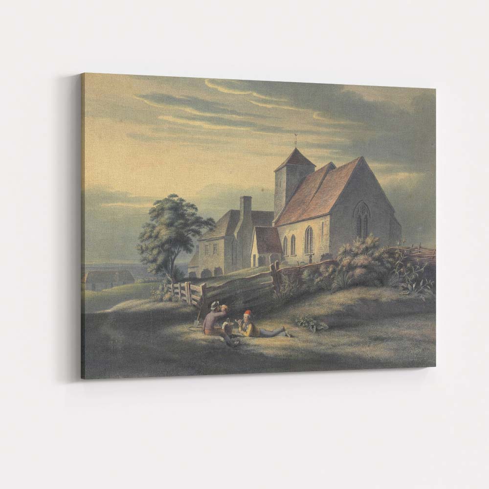 Peaceful Church Landscape Watercolour Countryside Evening Scene Canvas Wall Art Print Decor Picture Ready to Hang