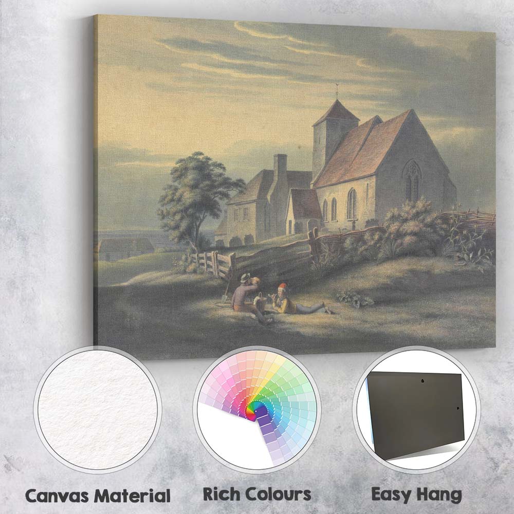 Peaceful Church Landscape Watercolour Countryside Evening Scene Canvas Wall Art Print Decor Picture Ready to Hang