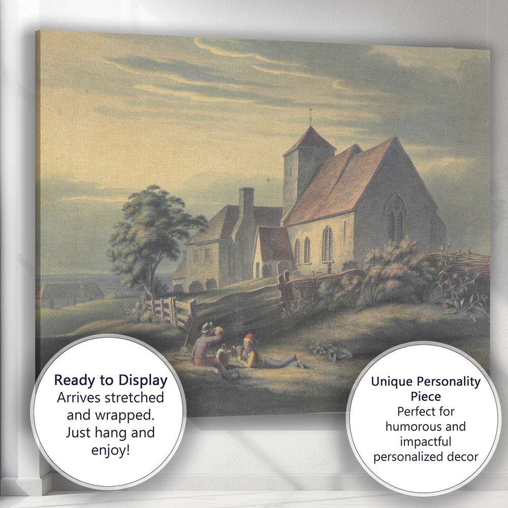Peaceful Church Landscape Watercolour Countryside Evening Scene Canvas Wall Art Print Decor Picture Ready to Hang