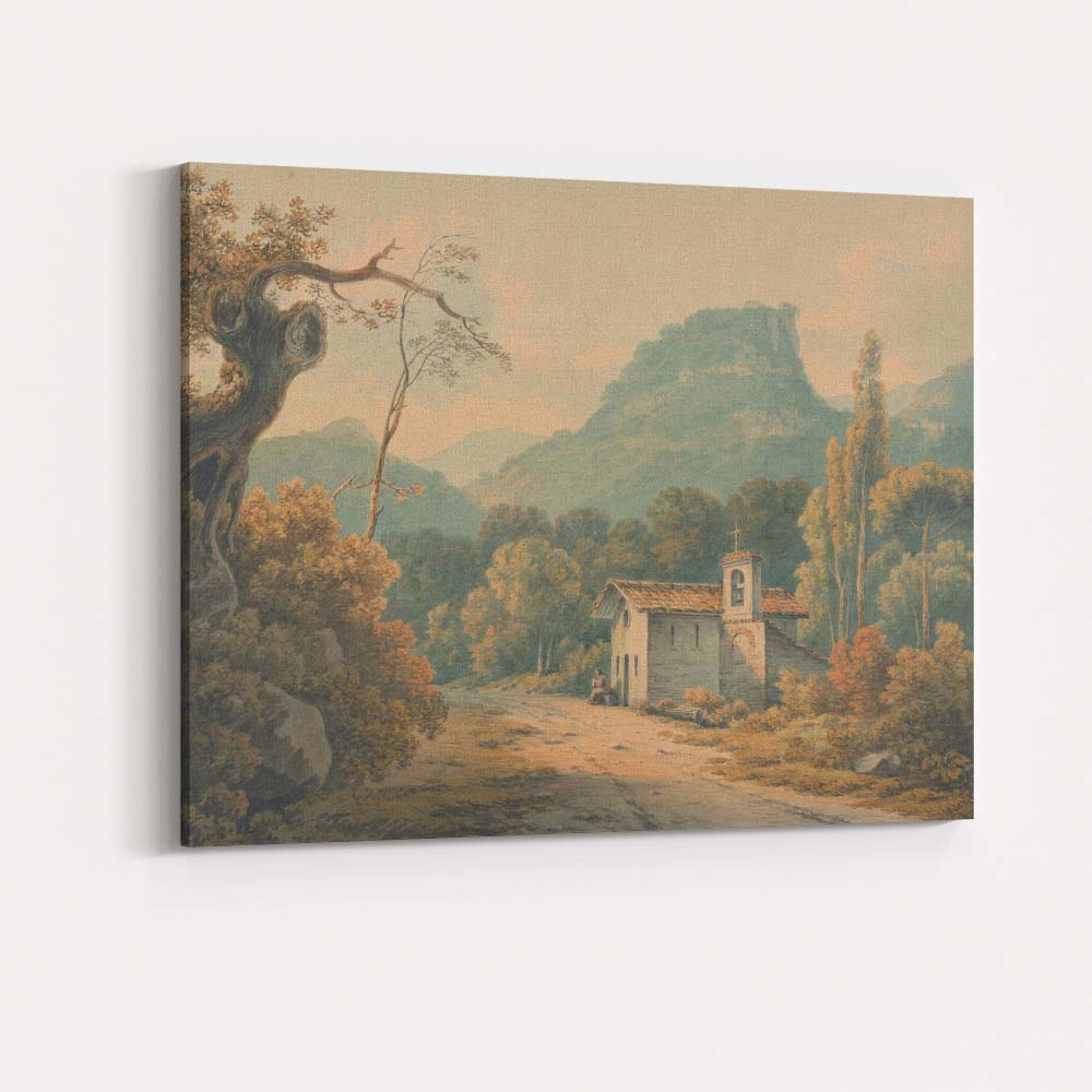 Mountain Chapel Watercolour Landscape Scenic Woodland Architecture Canvas Wall Art Print Decor Picture Ready to Hang