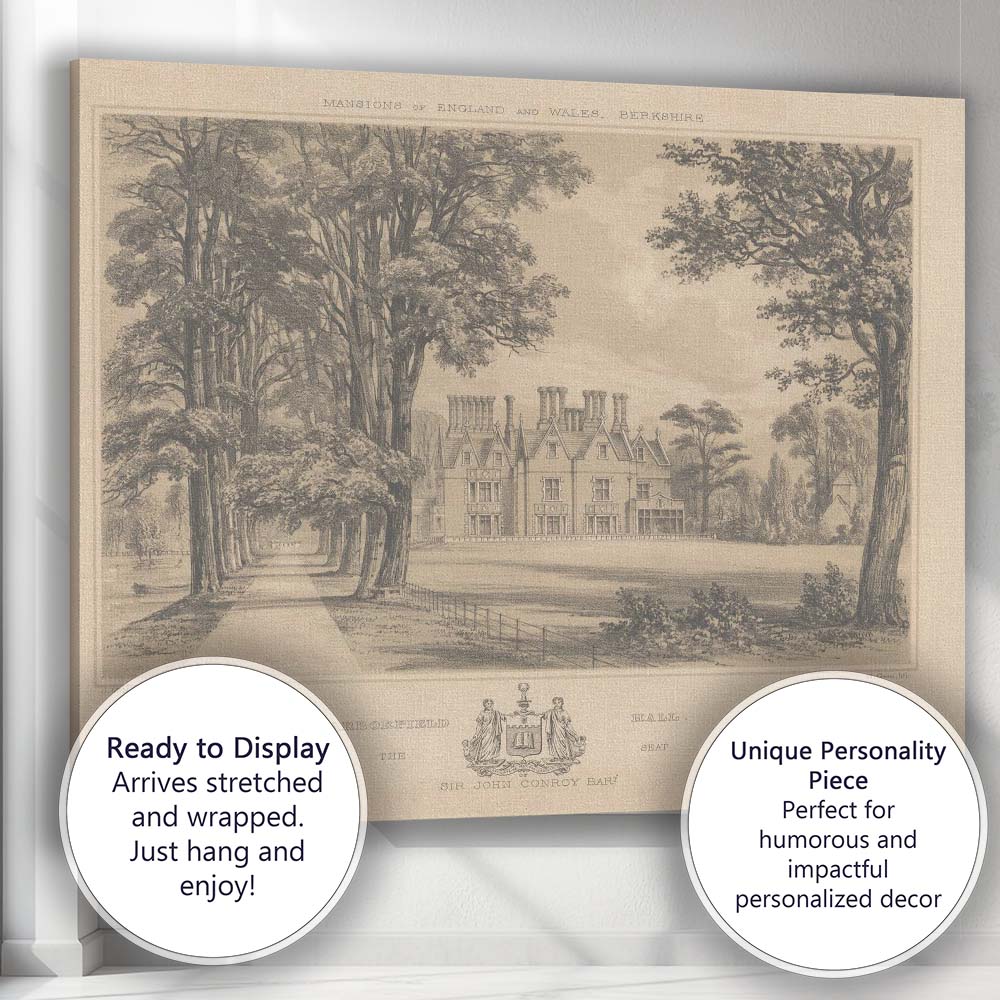 Victorian Manor House Estate Engraving Tree Lined Avenue Canvas Wall Art Print Decor Picture Ready to Hang