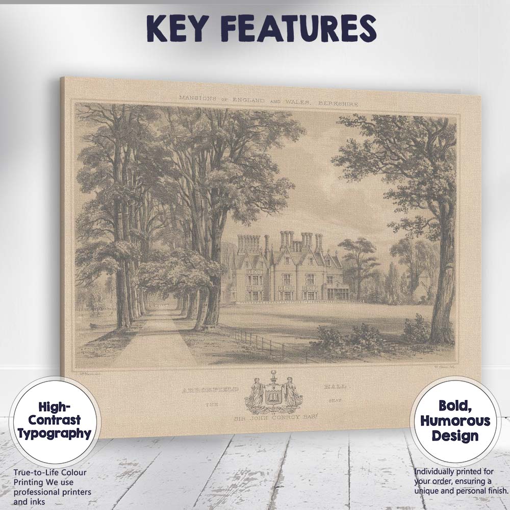 Victorian Manor House Estate Engraving Tree Lined Avenue Canvas Wall Art Print Decor Picture Ready to Hang