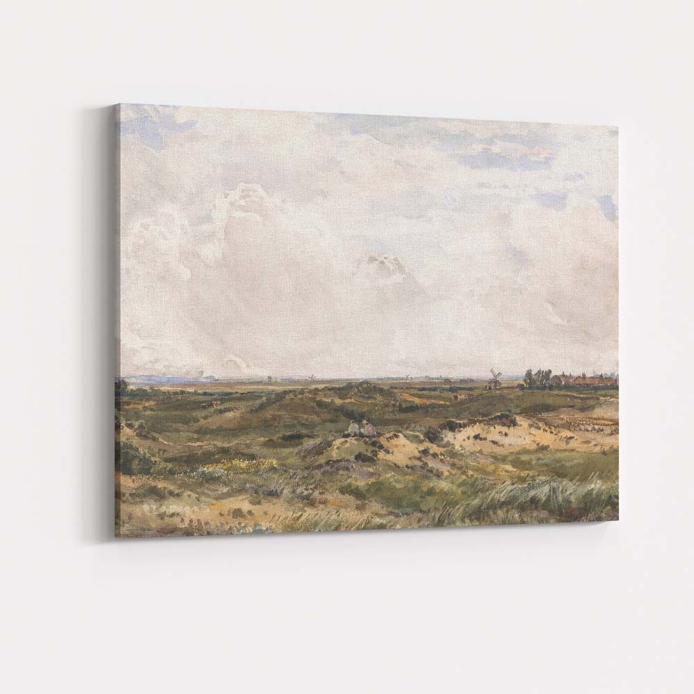 Expansive Heathland Landscape with Windmills Watercolour Canvas Wall Art Print Decor Picture Ready to Hang