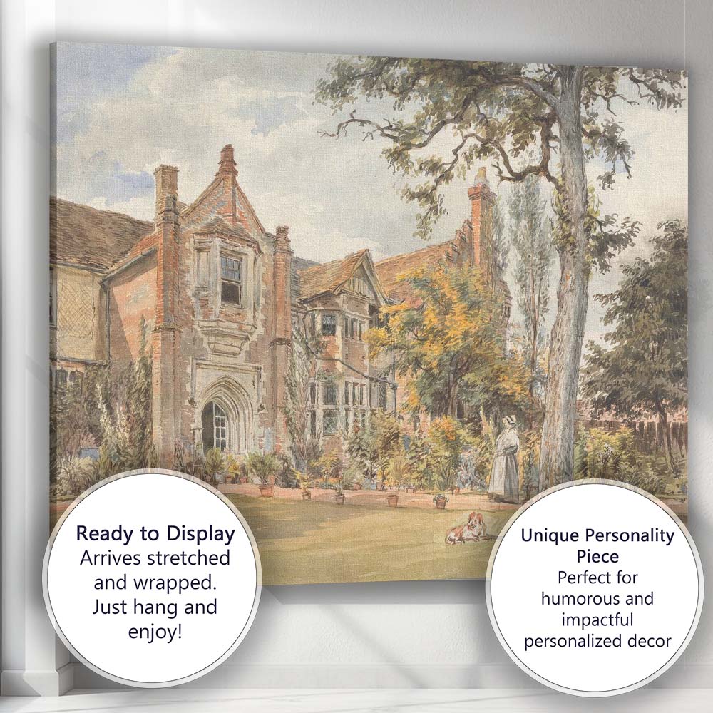 Historic Manor House Garden Watercolour Country Estate Canvas Wall Art Print Decor Picture Ready to Hang