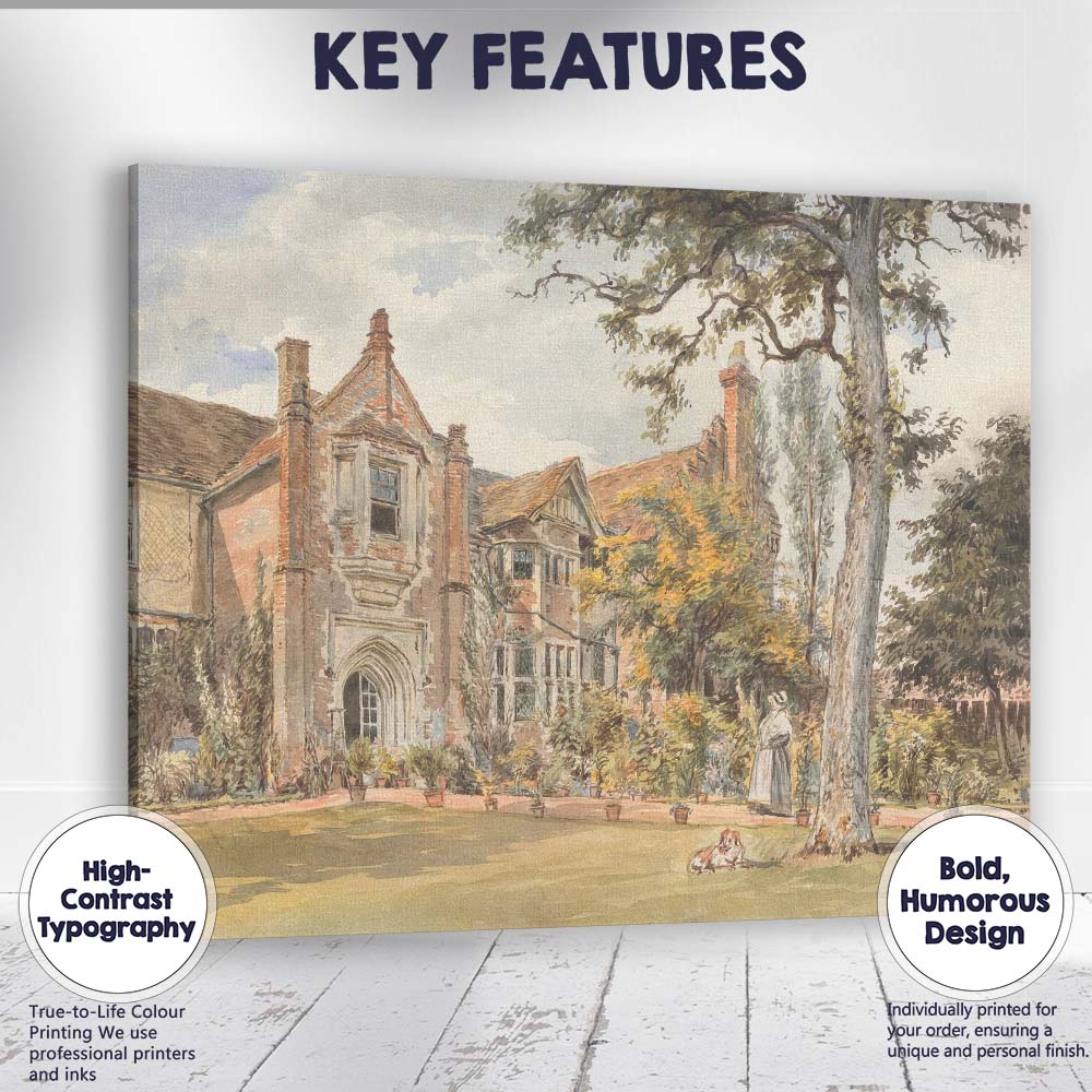 Historic Manor House Garden Watercolour Country Estate Canvas Wall Art Print Decor Picture Ready to Hang