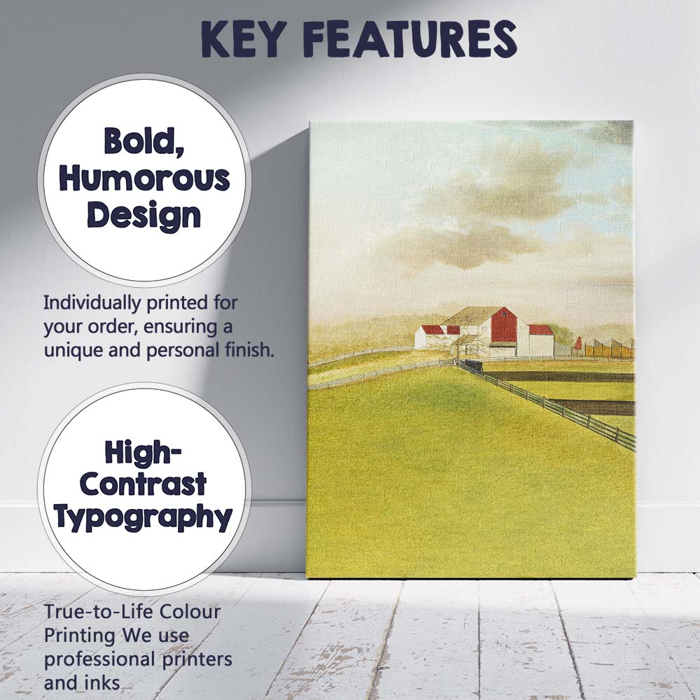 Minimalist Red Barn Rural Farmland Landscape Canvas Wall Art Print Decor Picture Ready to Hang