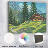 Alpine Mountain Chalet Impressionist Landscape Painting Canvas Wall Art Print Decor Picture Ready to Hang