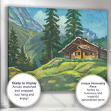 Alpine Mountain Chalet Impressionist Landscape Painting Canvas Wall Art Print Decor Picture Ready to Hang