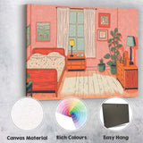 Pink Contemporary Bedroom Interior Illustration Canvas Wall Art Print Decor Picture Ready to Hang