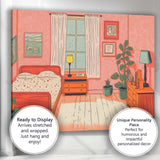 Pink Contemporary Bedroom Interior Illustration Canvas Wall Art Print Decor Picture Ready to Hang