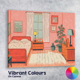 Pink Contemporary Bedroom Interior Illustration Canvas Wall Art Print Decor Picture Ready to Hang