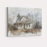 Weathered Victorian Farmhouse Watercolour Collage Rustic Country Home Canvas Wall Art Print Decor Picture Ready to Hang