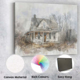 Weathered Victorian Farmhouse Watercolour Collage Rustic Country Home Canvas Wall Art Print Decor Picture Ready to Hang