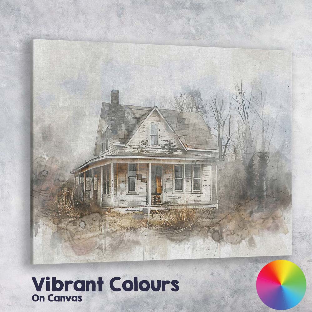 Weathered Victorian Farmhouse Watercolour Collage Rustic Country Home Canvas Wall Art Print Decor Picture Ready to Hang