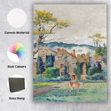 Historic Manor House Landscape Watercolour Painting With Grazing Horse Canvas Wall Art Print Decor Picture Ready to Hang