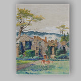Historic Manor House Landscape Watercolour Painting With Grazing Horse Canvas Wall Art Print Decor Picture Ready to Hang