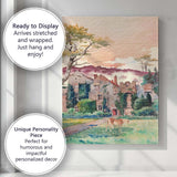 Pastel Sunset Manor Estate Watercolour Countryside Scene Canvas Wall Art Print Decor Picture Ready to Hang