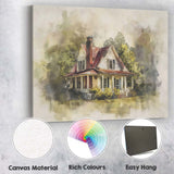 Charming Country Farmhouse Watercolour Mixed Media Illustration Canvas Wall Art Print Decor Picture Ready to Hang