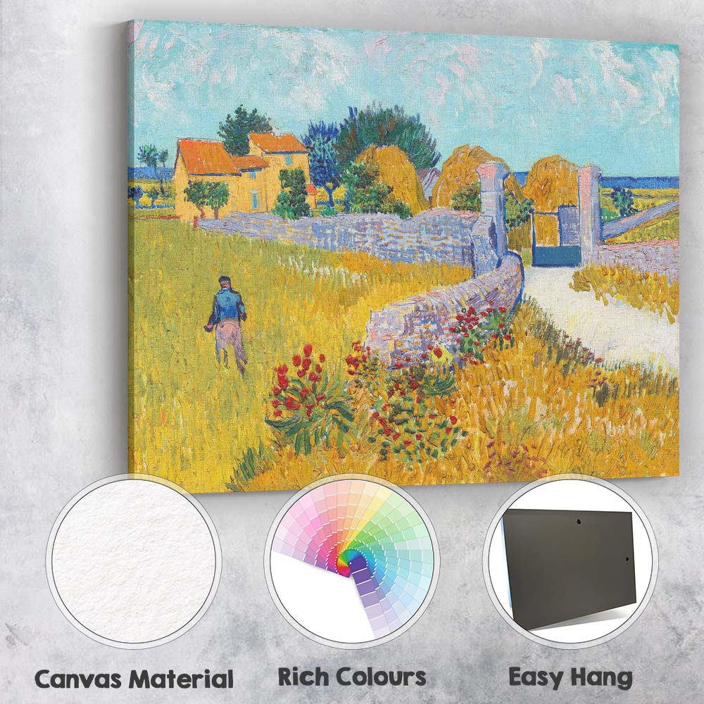 Golden Wheat Field Farmhouse Landscape Post Impressionist Painting Canvas Wall Art Print Decor Picture Ready to Hang