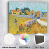 Golden Wheat Field Farmhouse Landscape Post Impressionist Painting Canvas Wall Art Print Decor Picture Ready to Hang