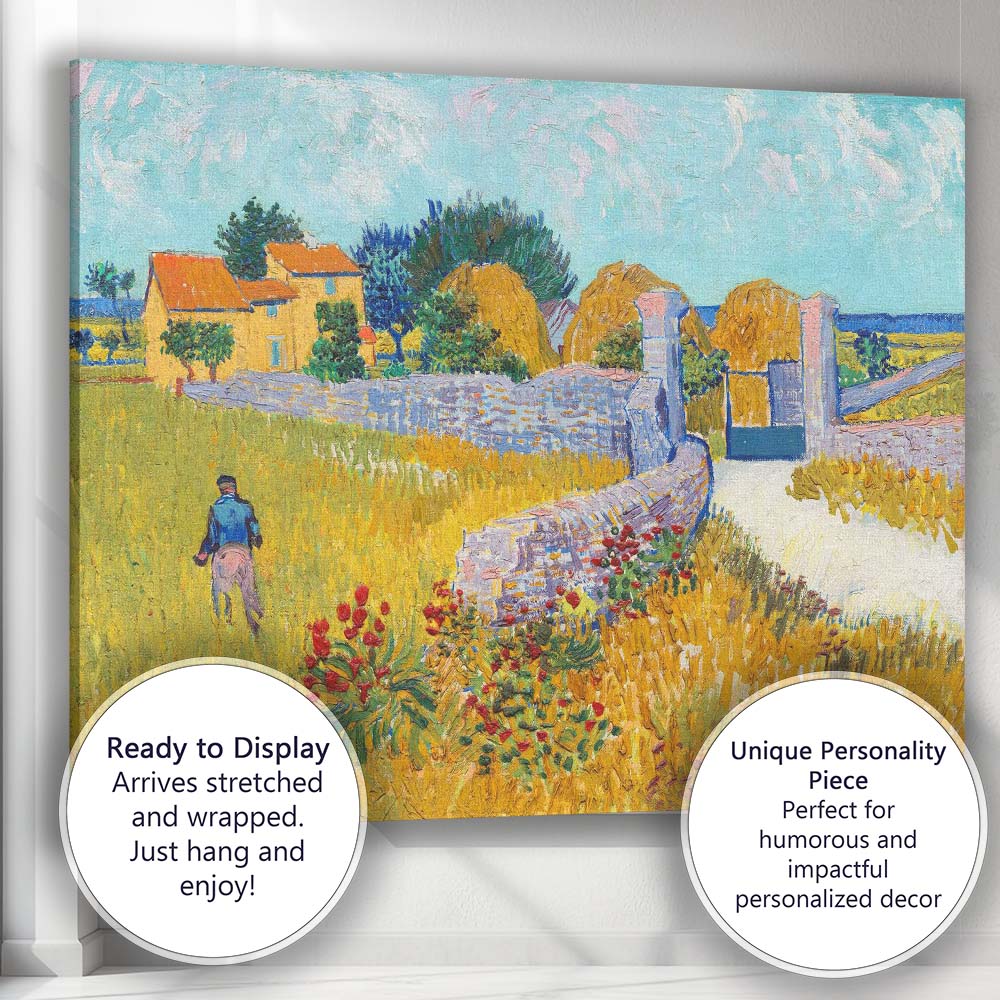 Golden Wheat Field Farmhouse Landscape Post Impressionist Painting Canvas Wall Art Print Decor Picture Ready to Hang