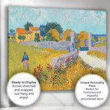 Golden Wheat Field Farmhouse Landscape Post Impressionist Painting Canvas Wall Art Print Decor Picture Ready to Hang