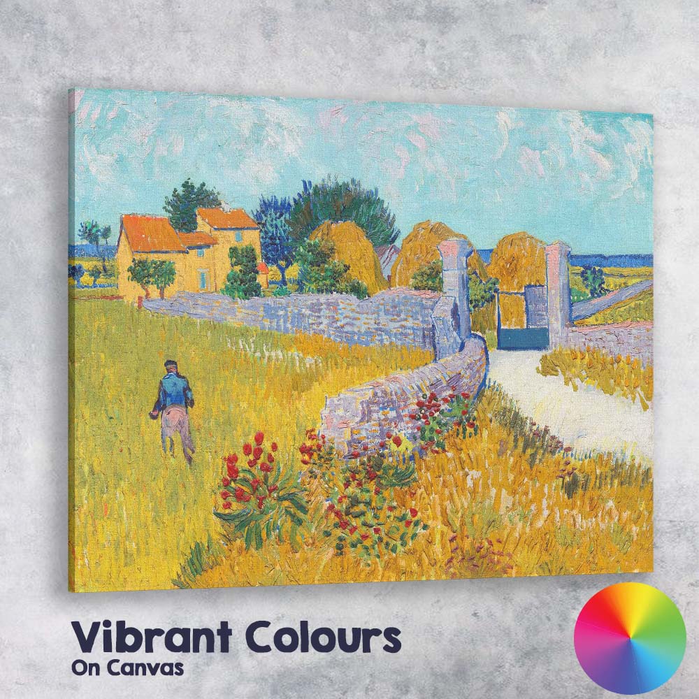 Golden Wheat Field Farmhouse Landscape Post Impressionist Painting Canvas Wall Art Print Decor Picture Ready to Hang