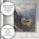 Alpine Mountain Village Waterfall Scenic Landscape Painting Canvas Wall Art Print Decor Picture Ready to Hang